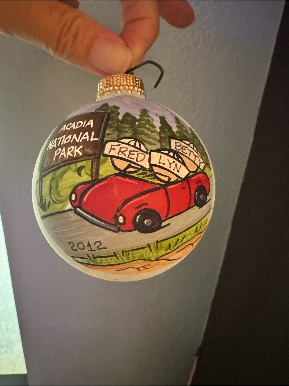 Hand-Painted Red Car Acadia National Park Holiday Ornament